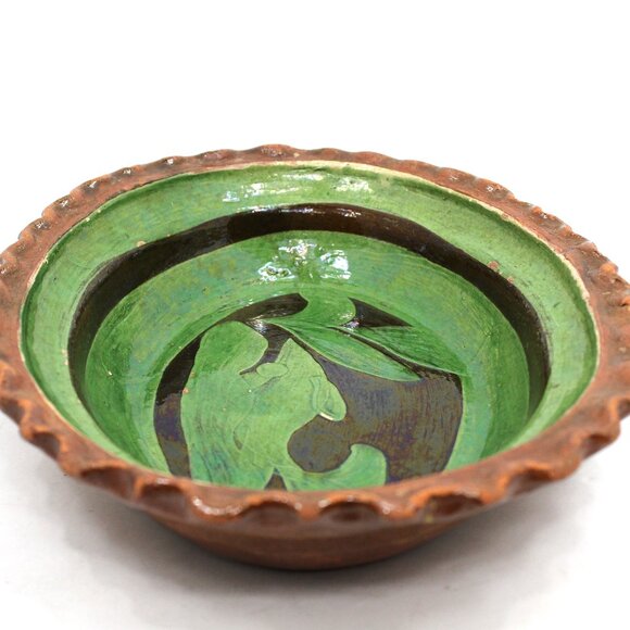 VTG Patamban Hand Painted Dolphin MX Folk Art Green/Brown Glazed Pottery Platter - Picture 2 of 10